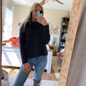 American Eagle Gray Cable Knit Cowl Neck Sweater